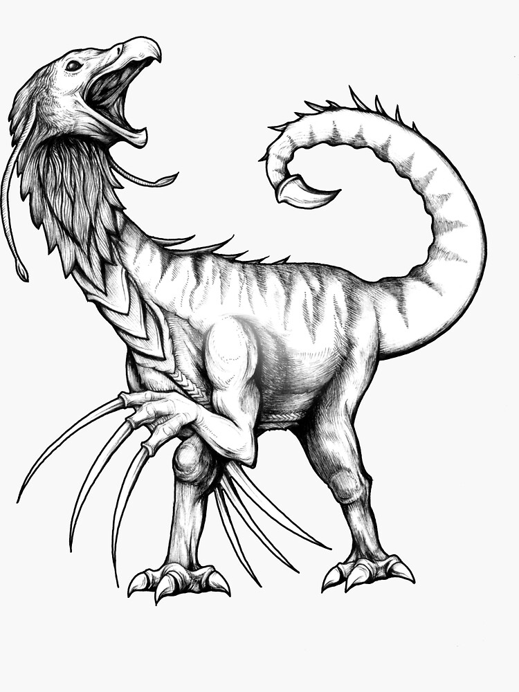 Dinosaur therizinosaurus alien drawing sticker for sale by shaireprod
