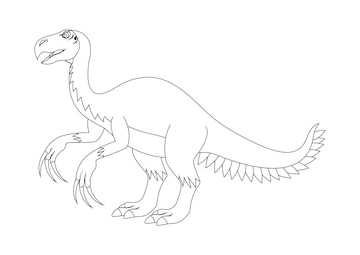Premium vector black and white therizinosaurus dinosaur cartoon character vector coloring page of a therizinosaurus dinosaur