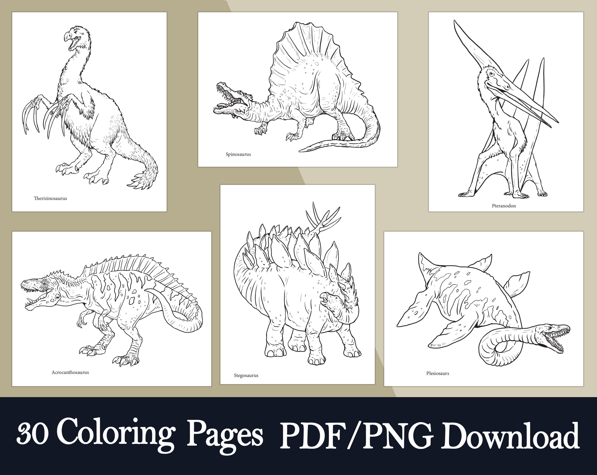 Dinosaurs for kids and adults coloring pages with dinosaurs instant download