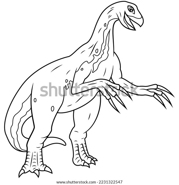 Illustration hand drawn therizinosaurus line art stock illustration