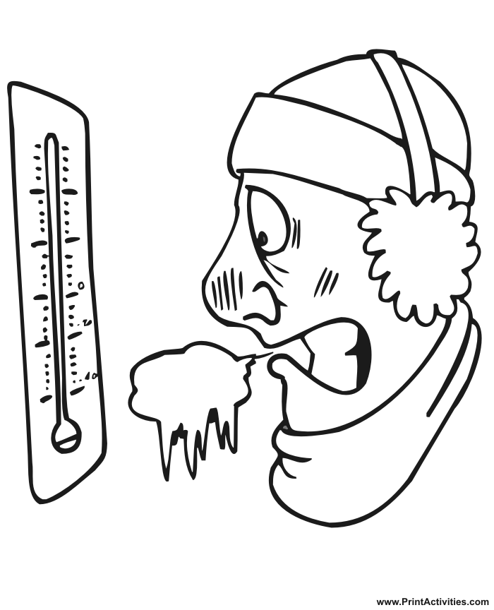 Cold coloring page cold guy looking at thermometer