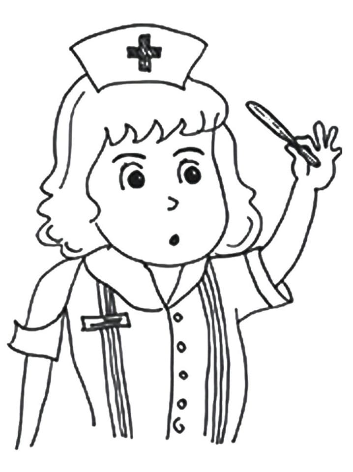 Nurse with a thermometer coloring page