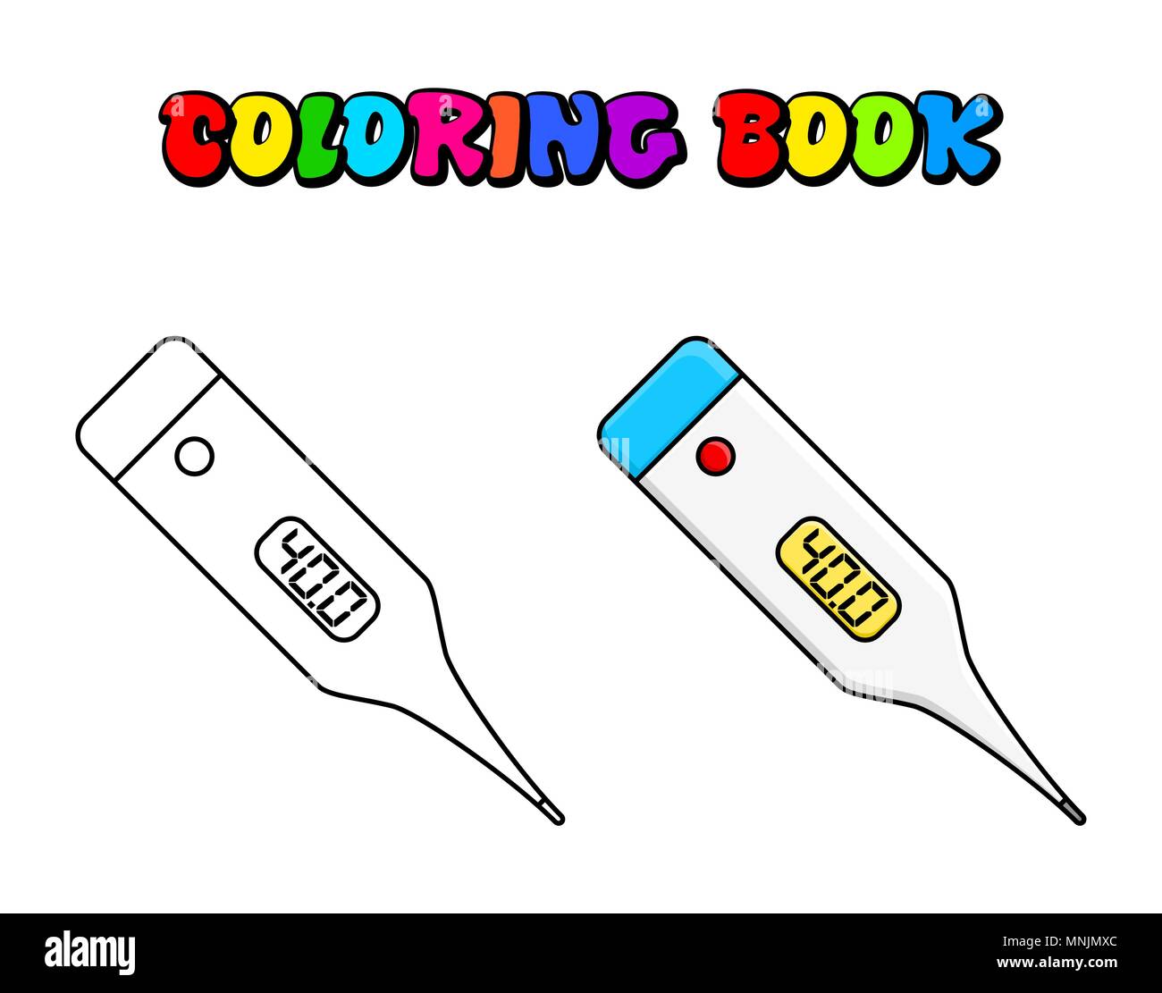 Electronic thermometer coloring book design isolated on white background stock vector image art