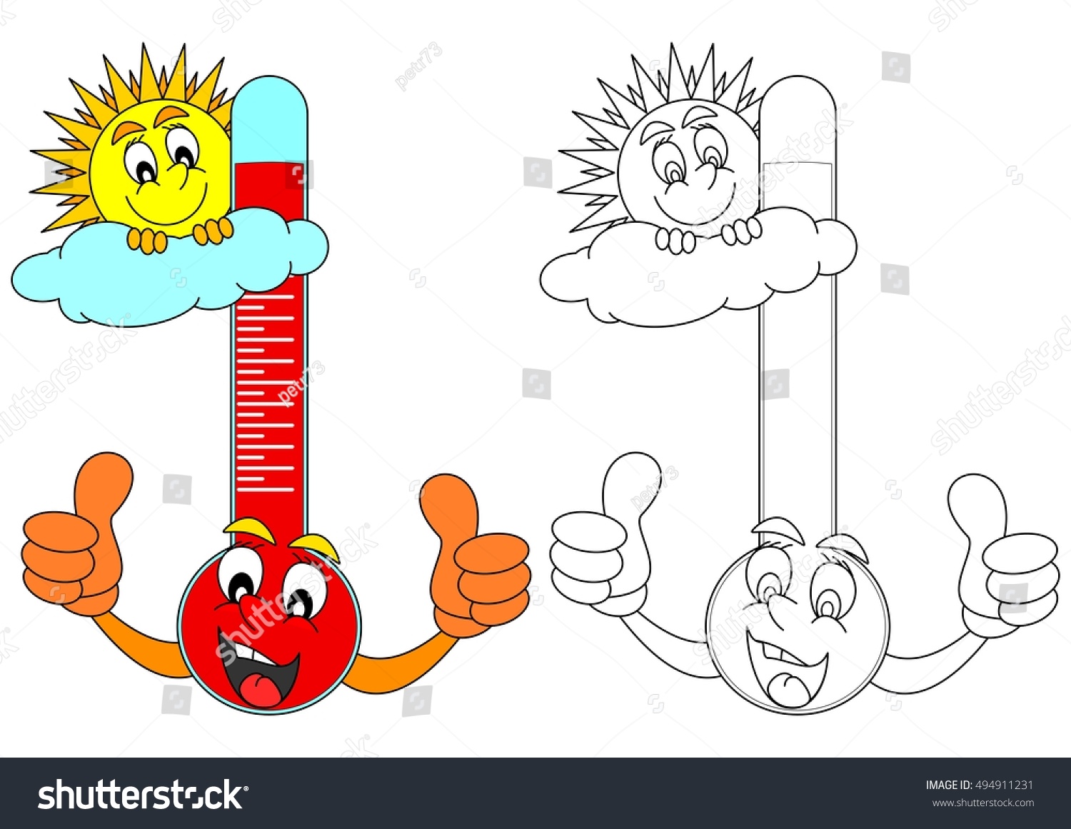 Smiling thermometer sun shining like coloring stock vector royalty free