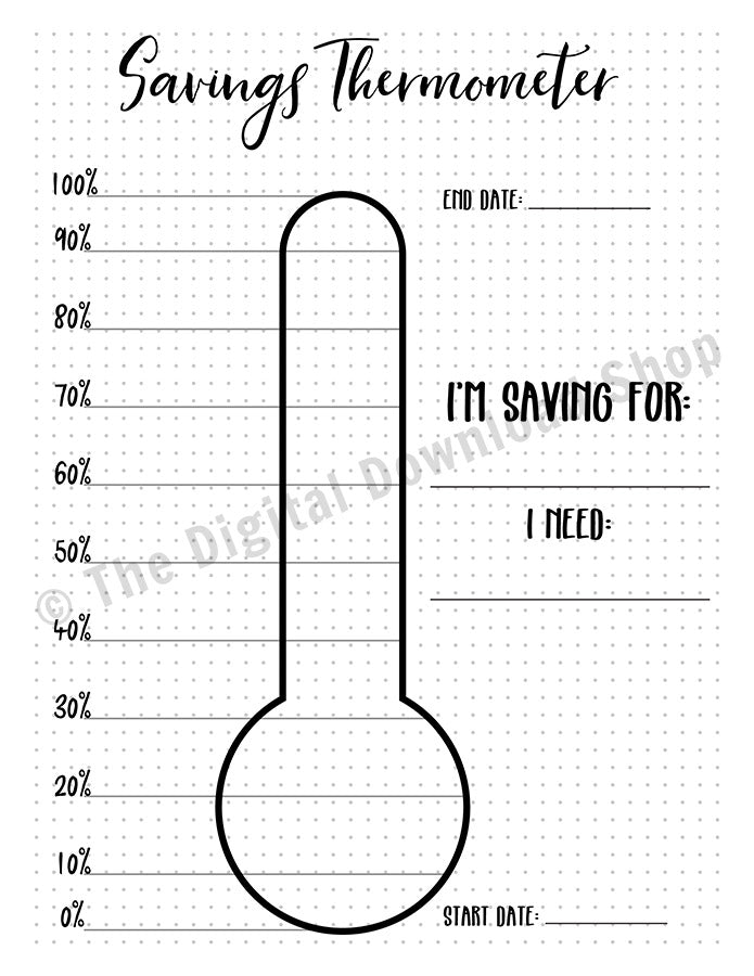 Savings thermometer printable the digital download shop