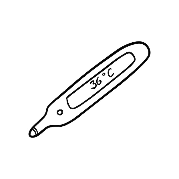 Premium vector electric thermometer to measure body temperature health doodle linear cartoon coloring