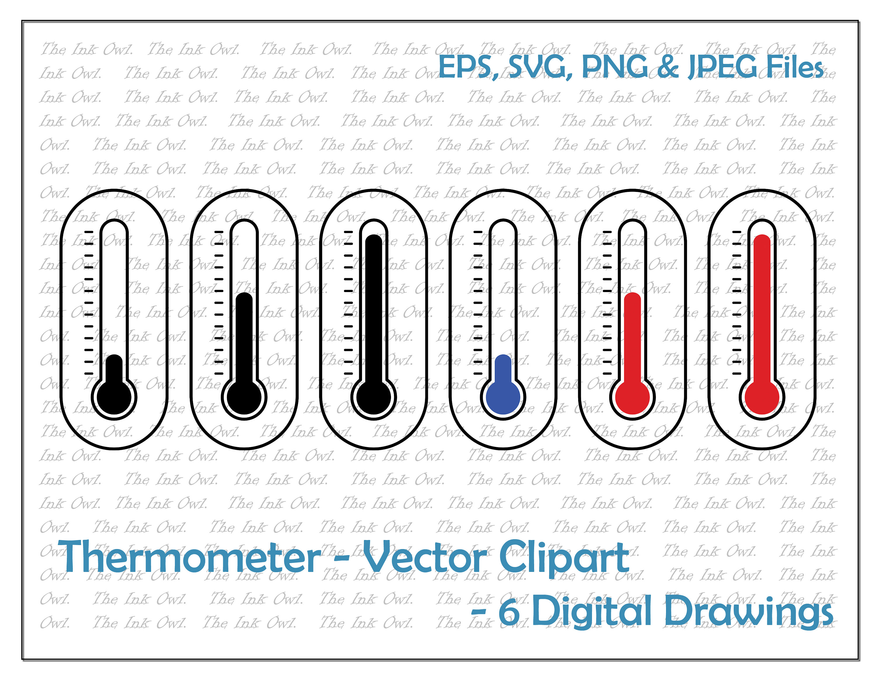 Thermometer hot and cold vector clipart set outline drawing illustrations png jpg svg eps