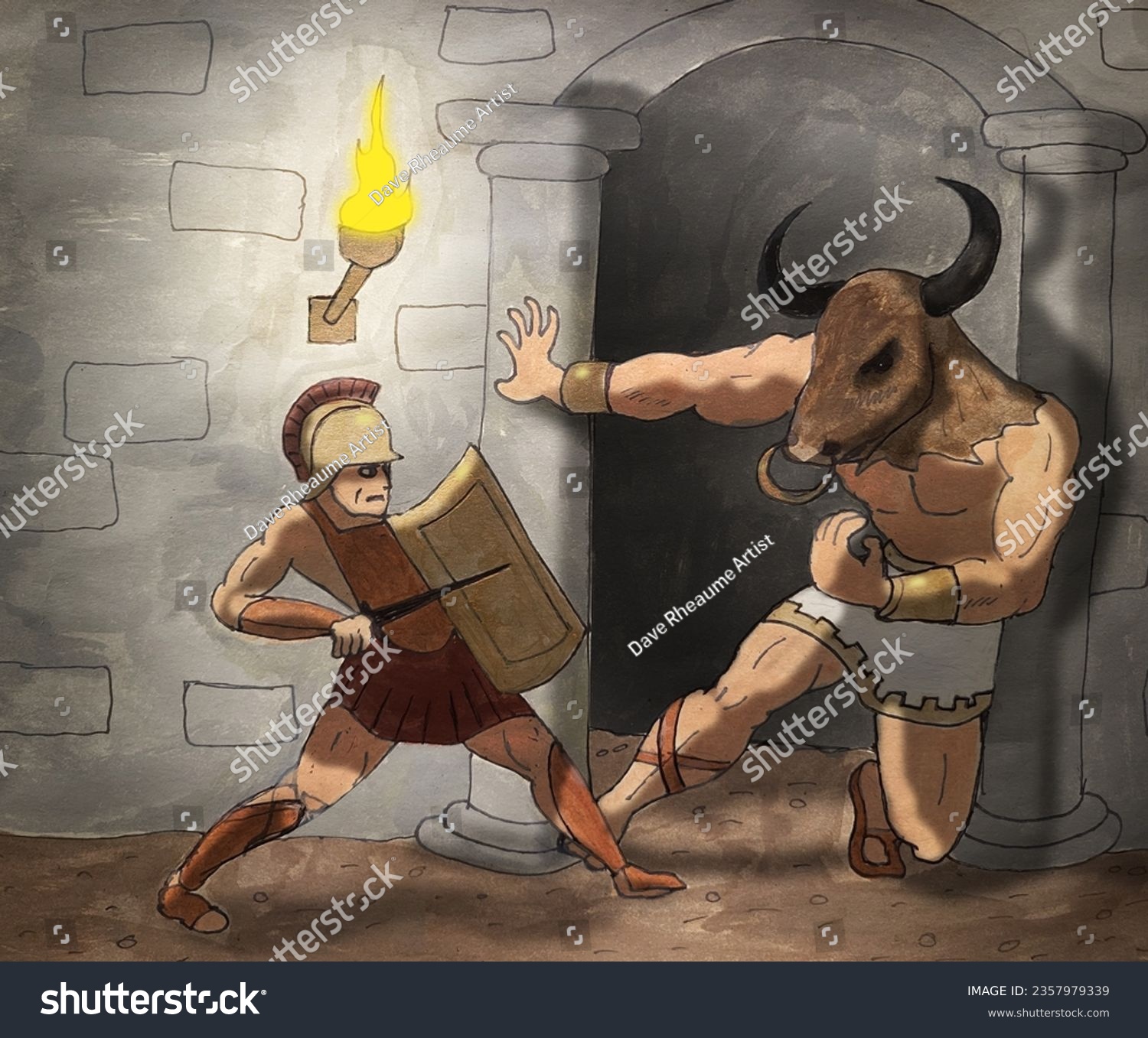 Theseus slaying minotaur over royalty