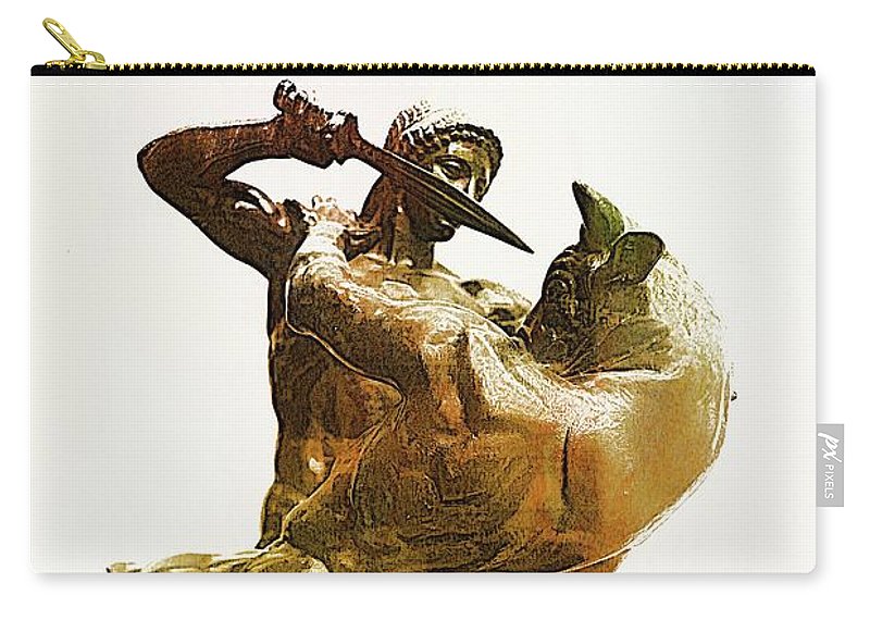 Theseus slaying the minotaur golden zip pouch by sheri mcleroy