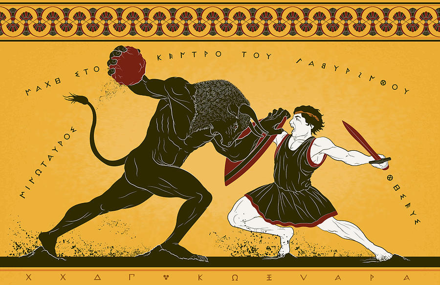 Theseus and the minotaur digital art by matthew kocvara