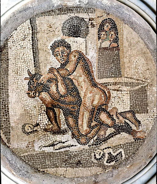 Theseus fighting the minotaur st to rd century mosaic