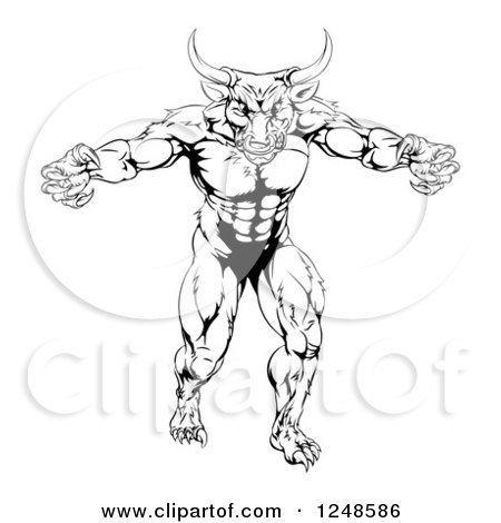 Clipart of a black and white strong minotaur mascot