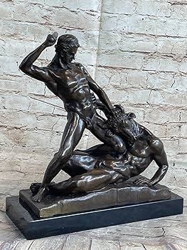 Signed original theseus slaying the minotaur bronze greek mythical art sculpture decorative artwork by think bronze home kitchen