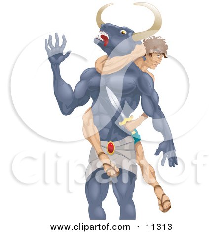 Clipart of a black and white strong minotaur mascot