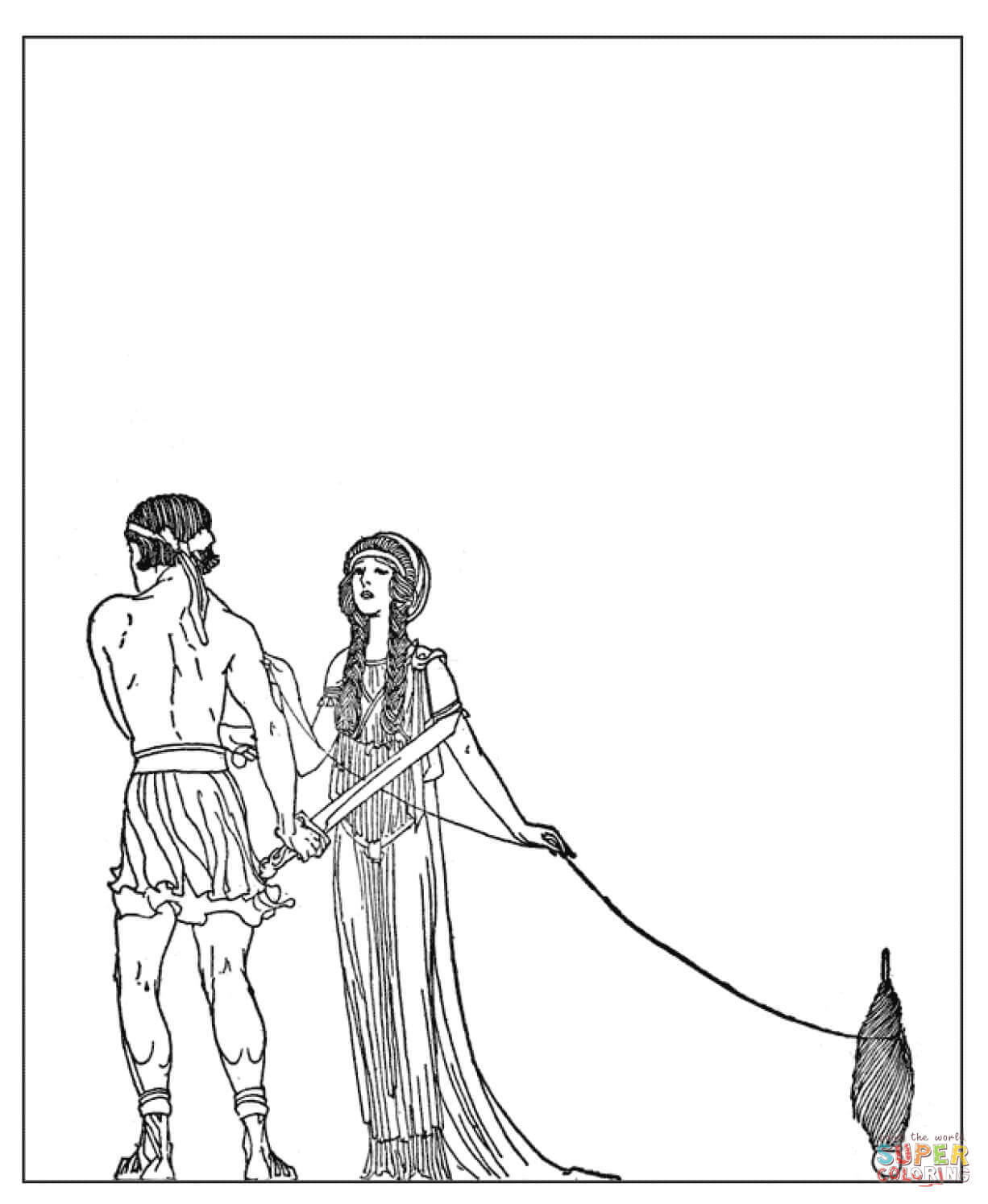 Ariadne giving theseus a sword and a ball of thread coloring page free printable coloring pages