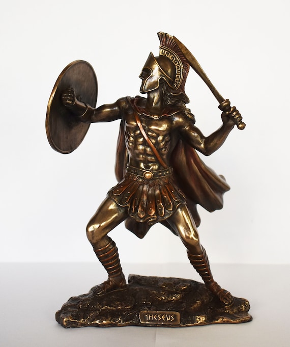 Theseus athenian hero slaying of the minotaur of king minos on crete ariadne cold cast bronze resin