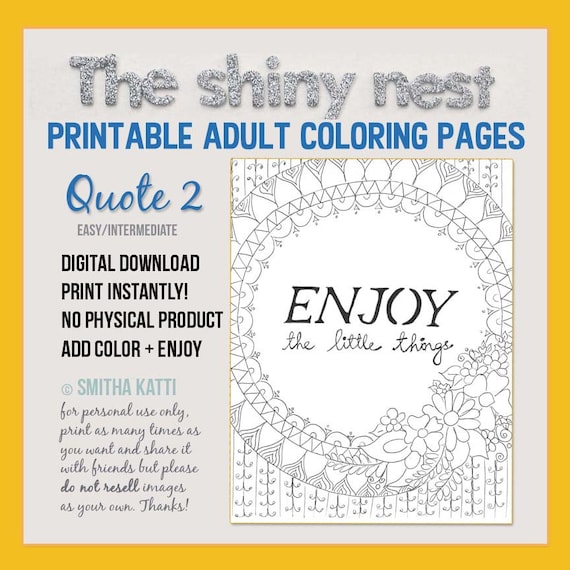 Adult coloring pages easy diy printable colouring pages for grown ups adult colouring page enjoy the little things quote
