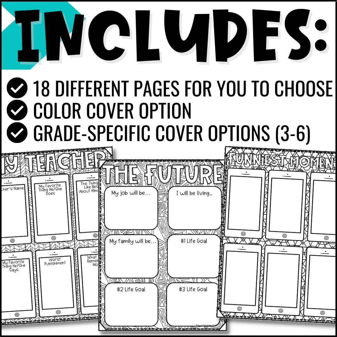 End of the year activity memory book coloring book theme grades