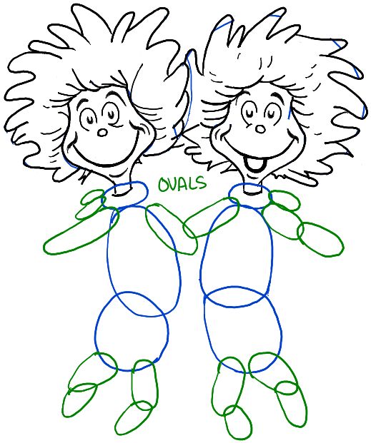 How to draw thing one and thing two from dr seuss the cat in the hat
