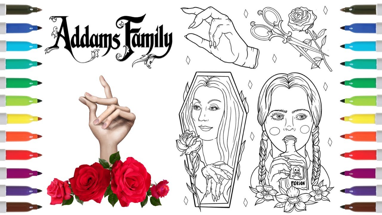 Addams family coloring book page addams family aesthetic coloring page