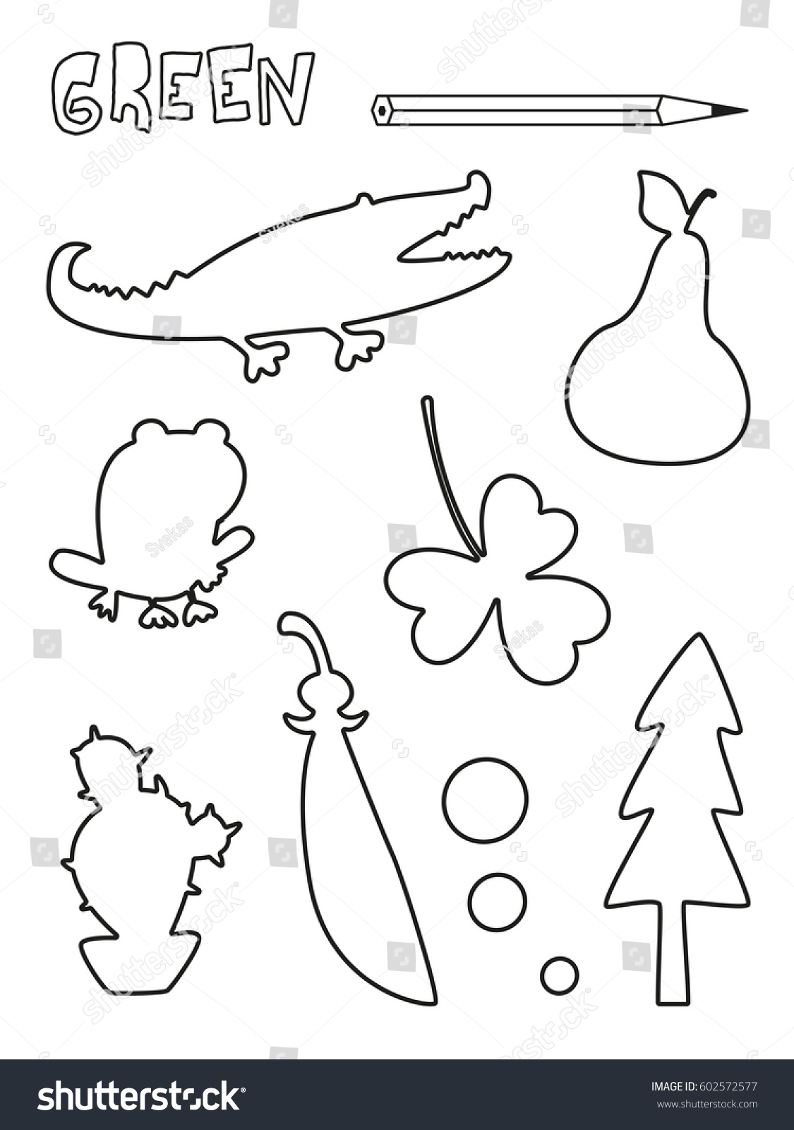 Coloring page green things set single stock vector royalty free