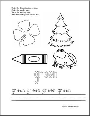 Trace and color things that are green