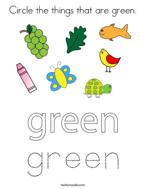 Circle the things that are green coloring page