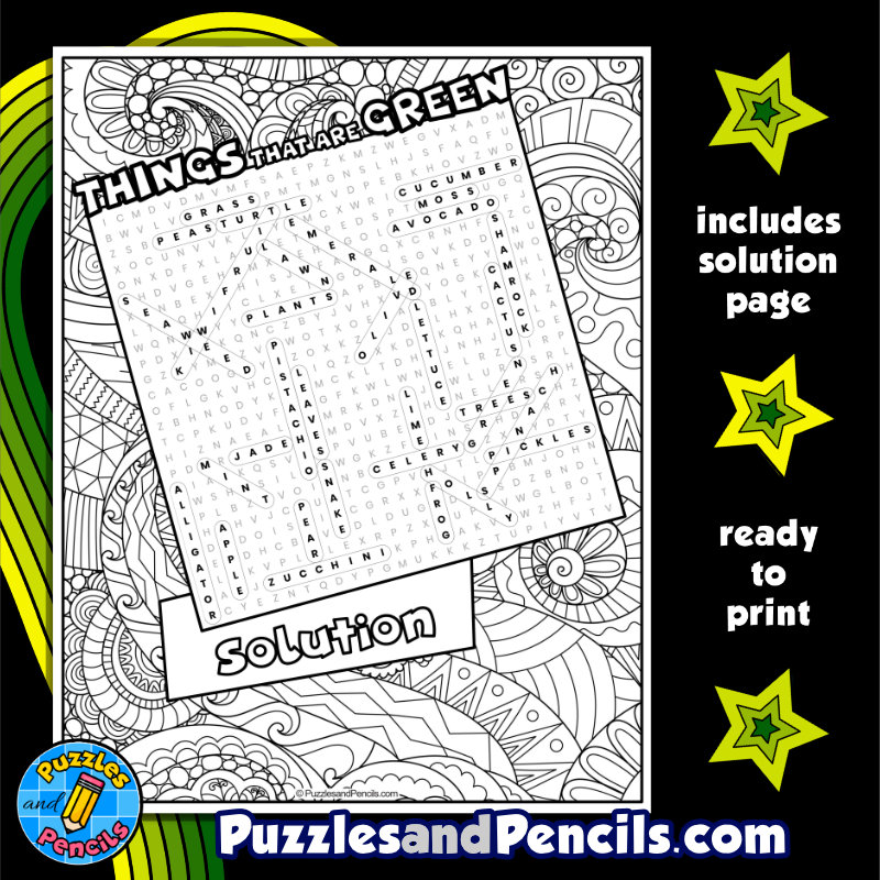 Things that are green word search puzzle with coloring st patricks day wordsearch made by teachers