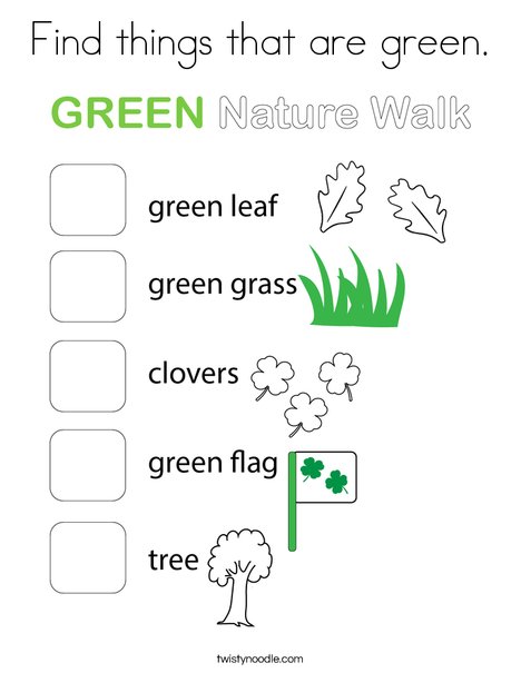 Find things that are green coloring page