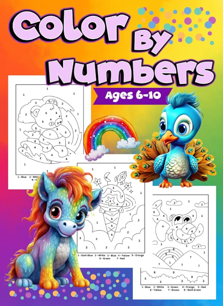 Color by numbers coloring book for kids aged