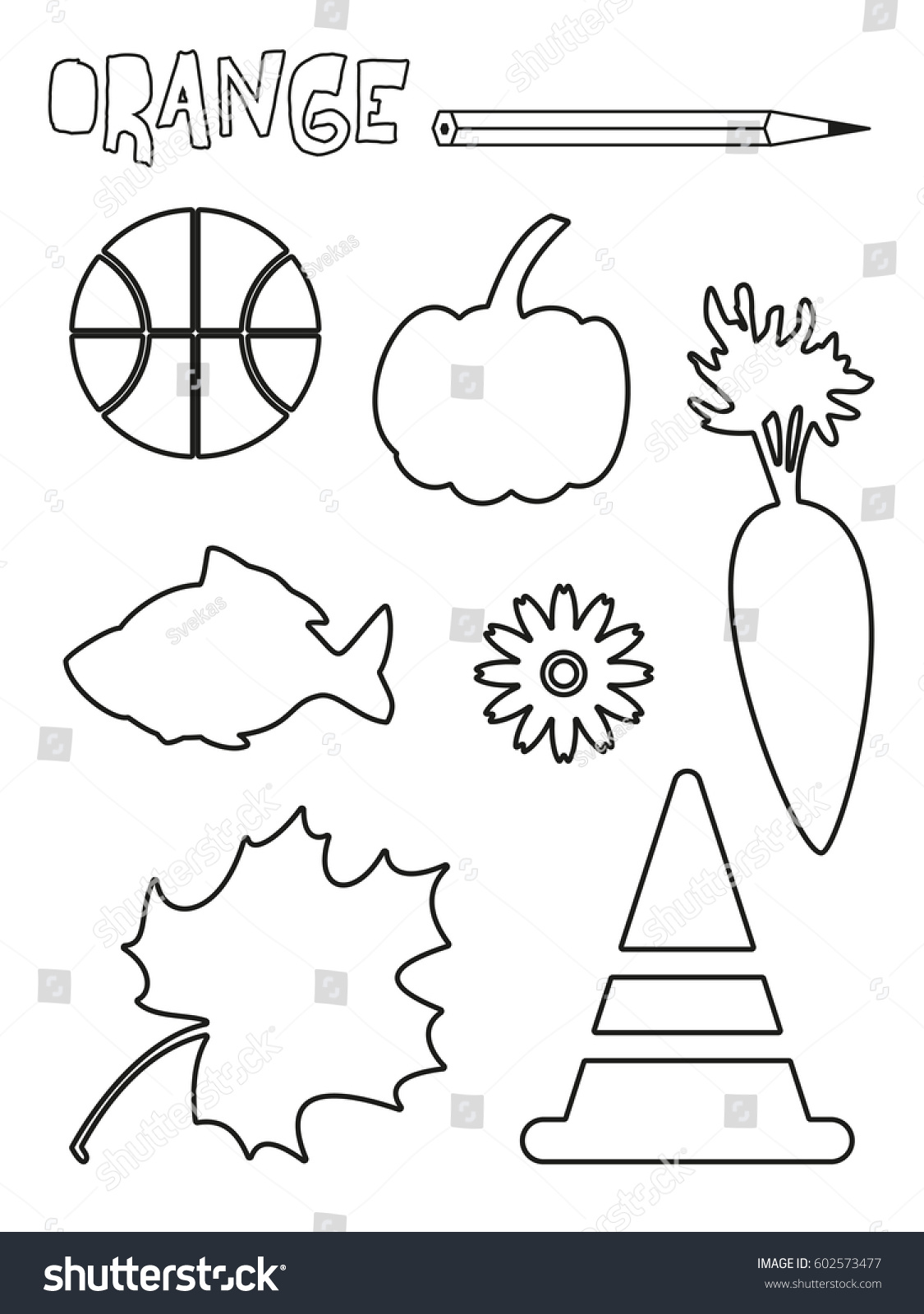 Coloring page orange things set single stock vector royalty free