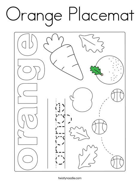 Orange placemat coloring page color worksheets for preschool preschool color activities preschool coloring pages
