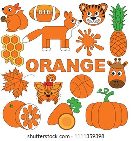 Orange objects color elements set collection stock vector royalty free