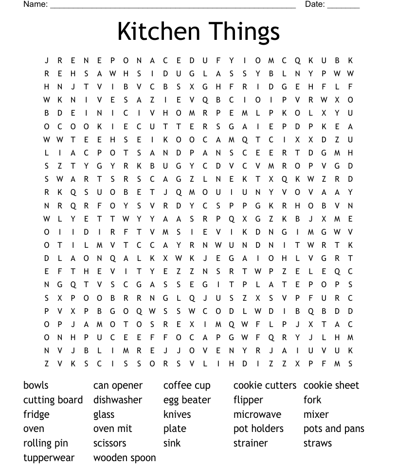 Kitchen things word search