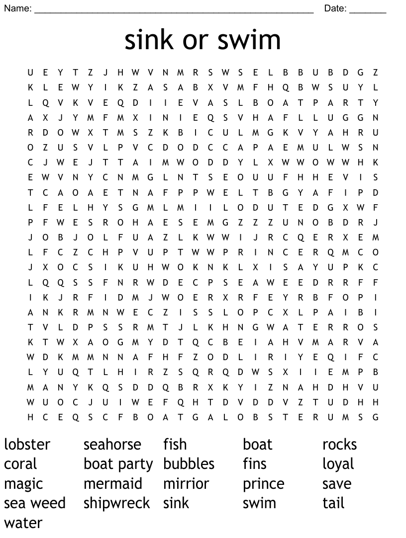 Sink or swim word search