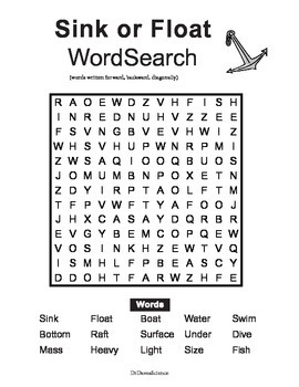 Word searches sink and float prek