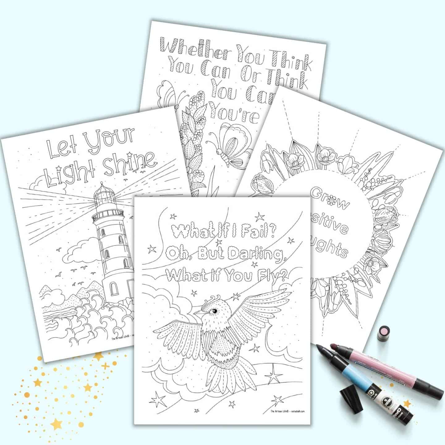 Free printable positive mindset quotation coloring pages for adults