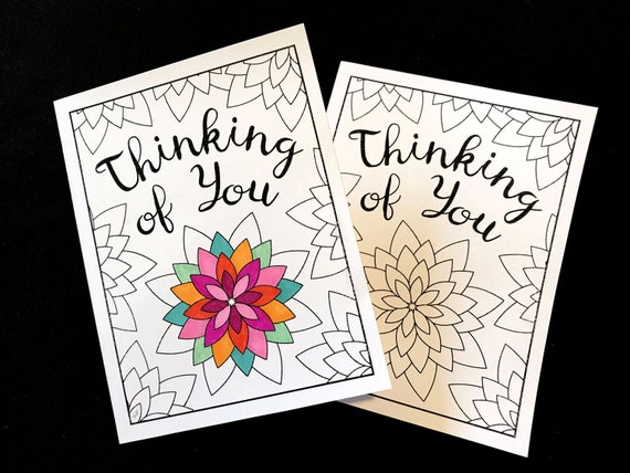 Thinking of you card with geometric flowers printable pdf coloring page