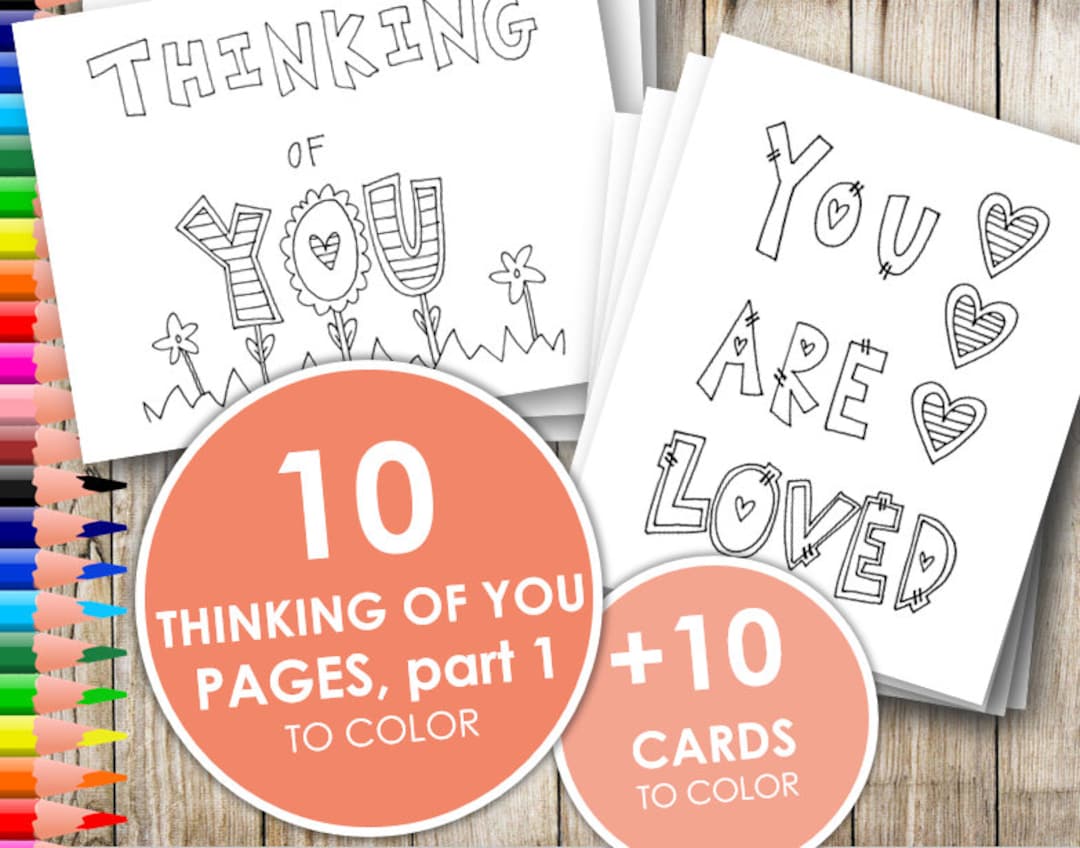 Printable thinking of you coloring pages and cards part adult and kid coloring sheets thank you card we love you digital download download now