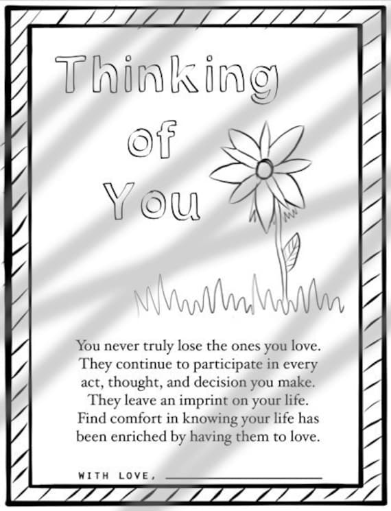 Thinking of you gift for loss coloring page printable pdf instant download memorial gift sympathy card loss coloring page