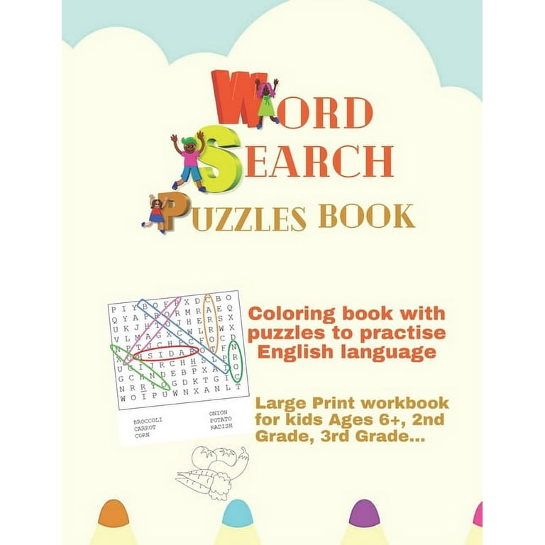 Coloring book with word search puzzles to practise english language large print workbook for kids ages nd grade rd grade activities book for kids word searches puzzles images easy to