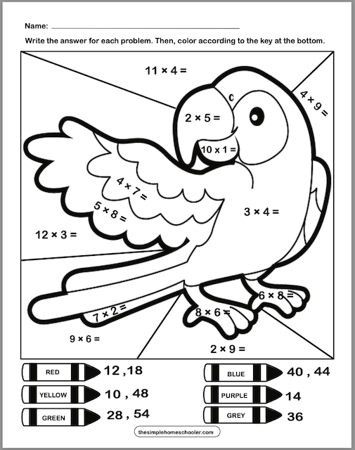 Multiplication coloring worksheets free instant download