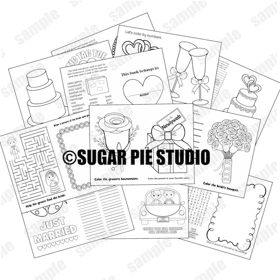 Printable personalized wedding coloring activity book favor kids x pdf or jpeg template