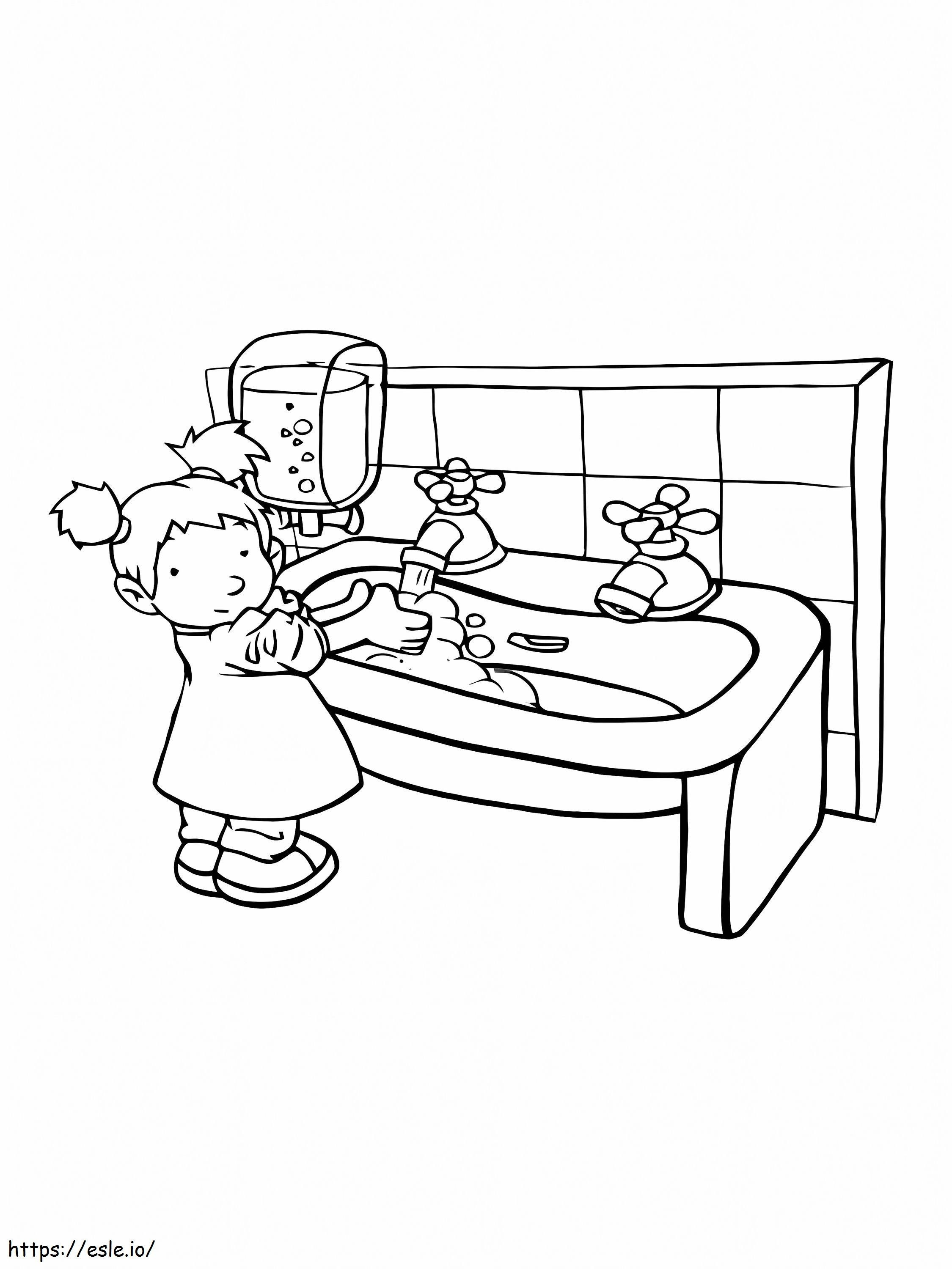 Little girl practice hygiene coloring page