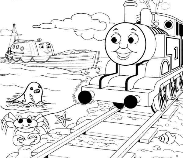 Thomas by the sea coloring page