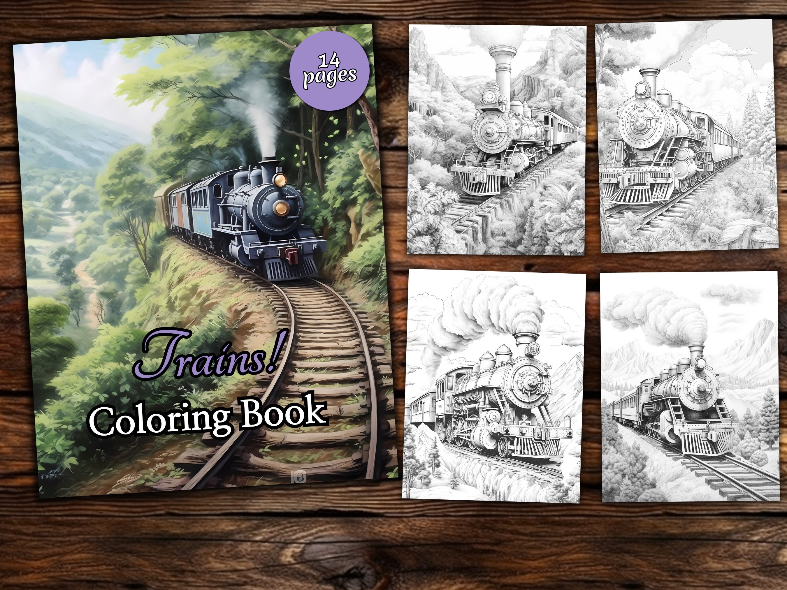 Trains coloring page book fantasy coloring book adult coloring book grayscale coloring page landscapes coloring page