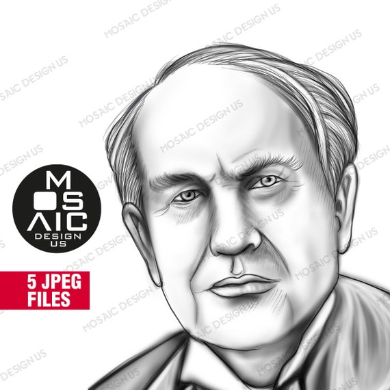 Thomas alva edison coloring pages drawing illustration thomas edison art print edison poster scientist home wall decor printable