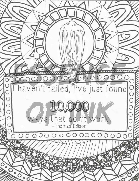 I havent failed quote by thomas edison digital print adult coloring page