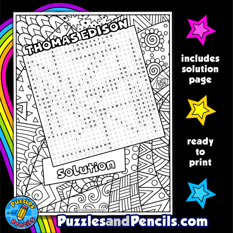 Thomas edison word search puzzle with coloring famous inventors wordsearch made by teachers