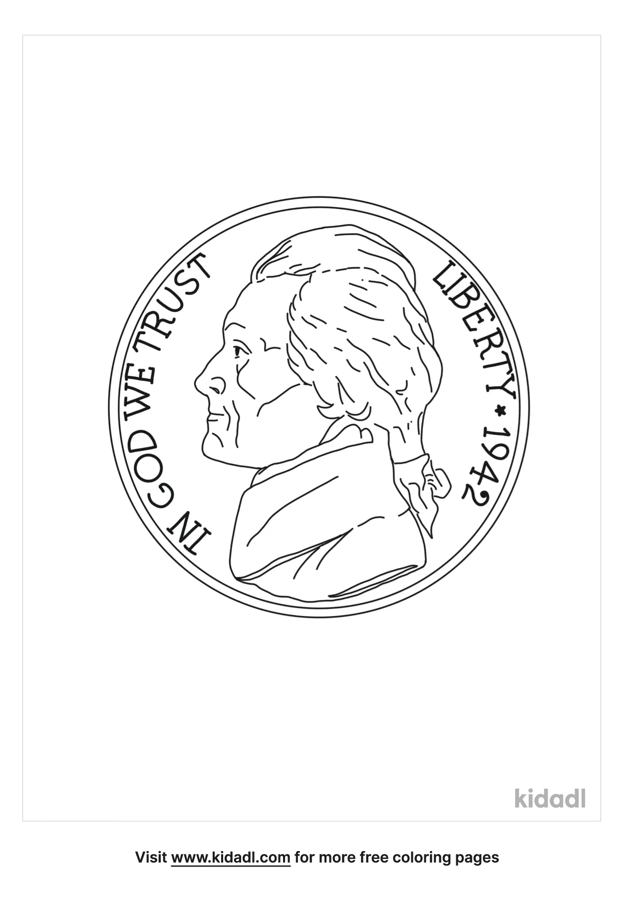Free thomas jefferson on the nickle coloring page coloring page printables